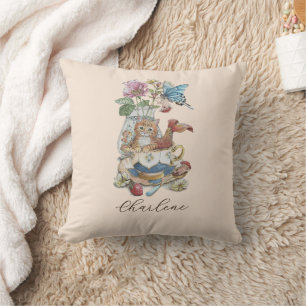 Coussin Purrmaid Florale à l'Aquarelle Fantaisiste Tasse à
