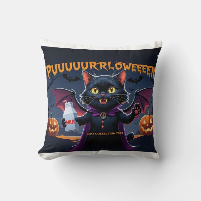 Coussin Puurrrlloween – Gato Vampiro Halloween Divertido (Recto)
