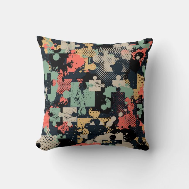 Coussin Puzzle Abstrait : Creative Vintage sans couture. (Recto)