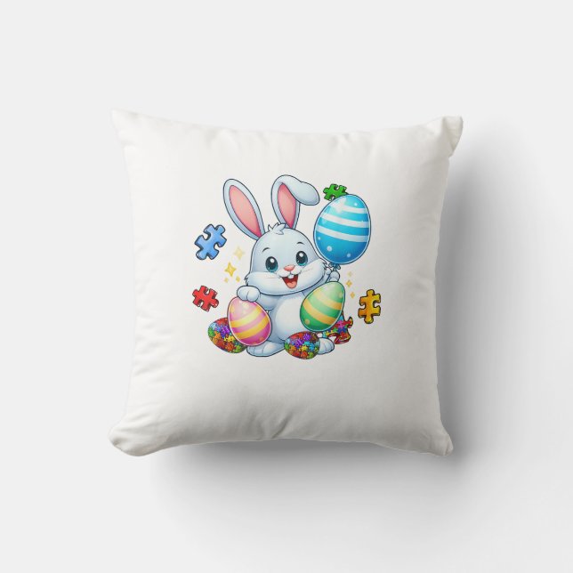 Coussin Puzzle drôle de sensibilisation à l'autisme Lapin  (Recto)