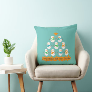 Coussin pyramide de sapin de Noël en bonhommes de neige de