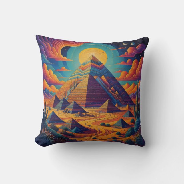 Coussin Pyramide égyptienne psychédélique paysage art (Recto)