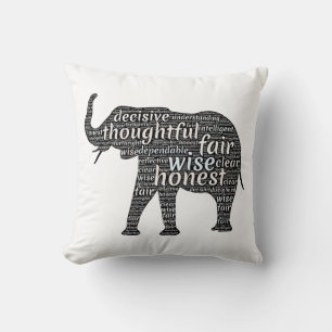 Coussin Qualités d'un nuage de mots d'éléphant