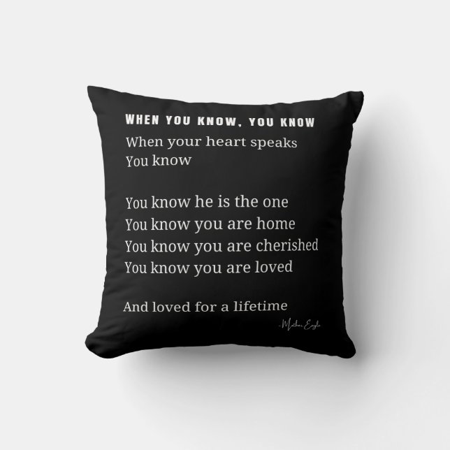 Coussin Quand tu sais, ton cœur parle en poème d'amour (Recto)