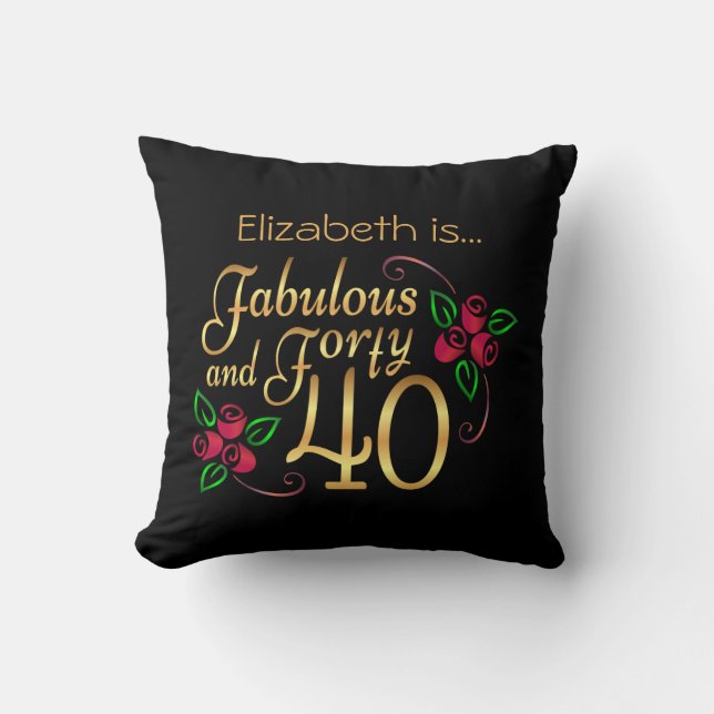 Coussin Quarante fabuleux or Noir Roses Rouge Anniversaire (Recto)
