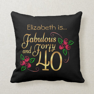 Coussin Quarante fabuleux or Noir Roses Rouge Anniversaire
