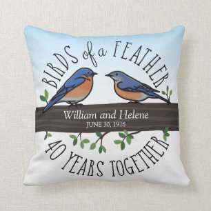 Coussin quarantième Anniversaire de mariage, oiseaux bleus