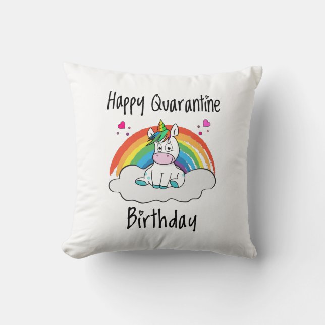 Coussin Quarantine Anniversaire Unicorn arc-en-ciel (Recto)