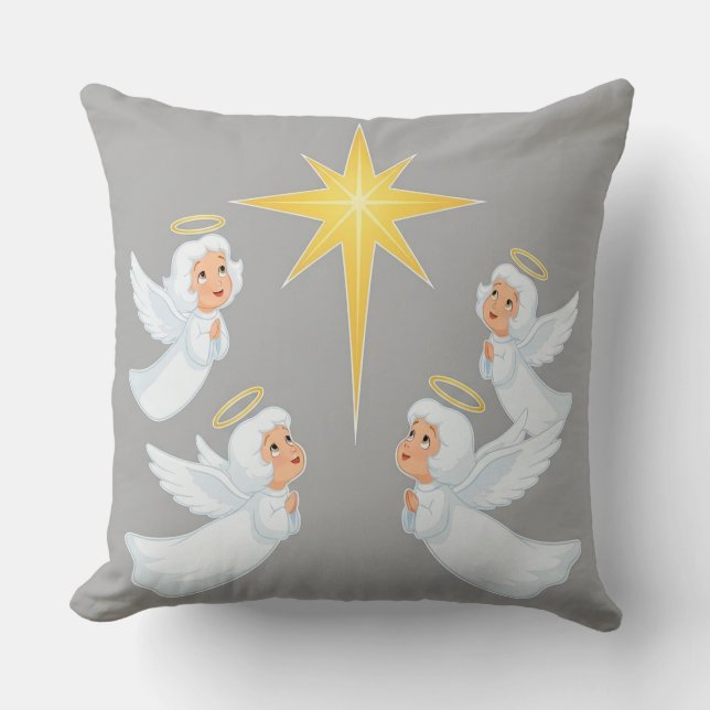 Coussin Quatre anges mignons priant autour d'une étoile br (Recto)