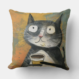 Coussin Quatre chats noirs avec des marguerites sur gris m