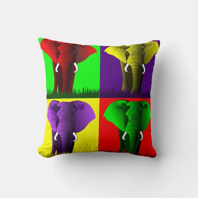Coussin Quatre couleurs psychédéliques d'éléphants (Recto)
