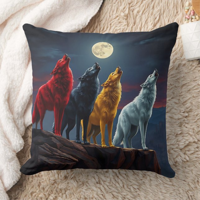 Coussin Quatre Loups étonnants, un Howl du désert de minui (Couverture)
