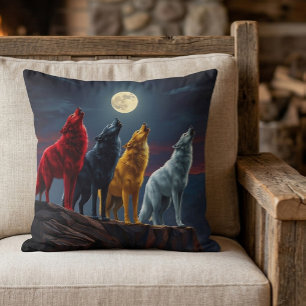 Coussin Quatre Loups étonnants, un Howl du désert de minui
