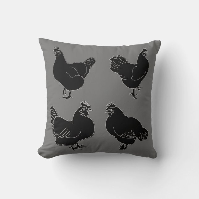 Coussin Quatre poules~Silhouette~Motif (Recto)