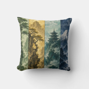 Coussin Quatre Saisons Montagne Paysage à l'encre japona