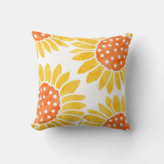 Coussin Quatre Tournesols couleur orange jaune (Recto)