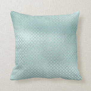 Coussin Quatrefoil Art Déco Argent Tiffany Aqua Ocean Glam