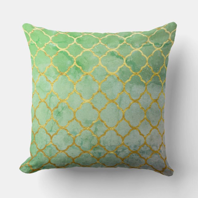 Coussin Quatrefoil Gold Turquoise Rustique Seafoam Vert Vi (Recto)