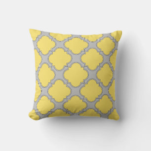 Coussin Quatrefoil jaune et gris