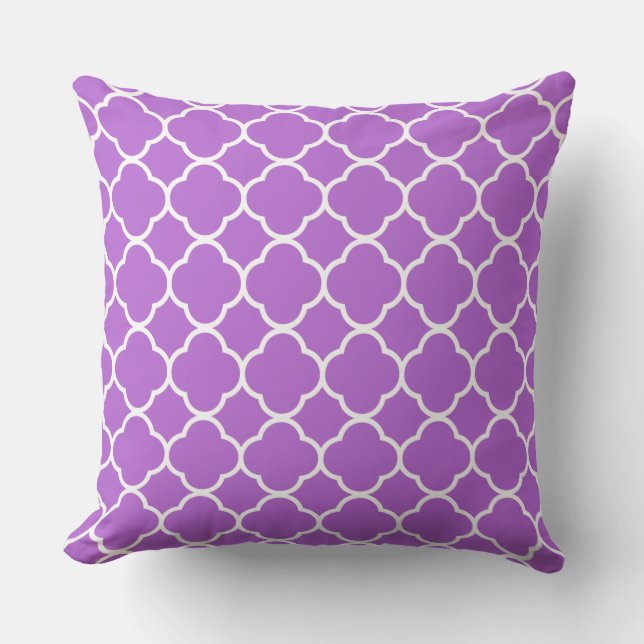 Coussin Quatrefoil Lilac violet blanc treillis Cool Coton (Recto)