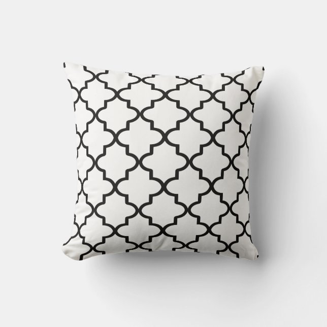 Coussin Quatrefoil marocain moderne blanc et noir (Recto)