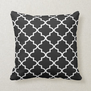 Coussin Quatrefoil marocain moderne noir et blanc