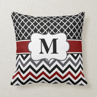 Coussin Quatrefoil rouge noir Chevron