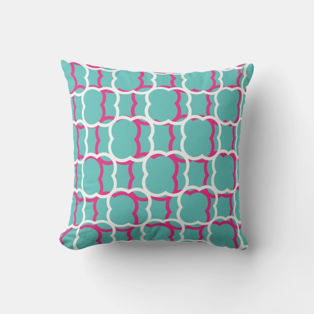 Coussin Quatrefoil Turquoise Bleu Rose Blanc Motifs mignon (Recto)