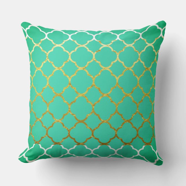 Coussin Quatrefoil Turquoise Blue Gold Seafoam Vert Blanc (Recto)
