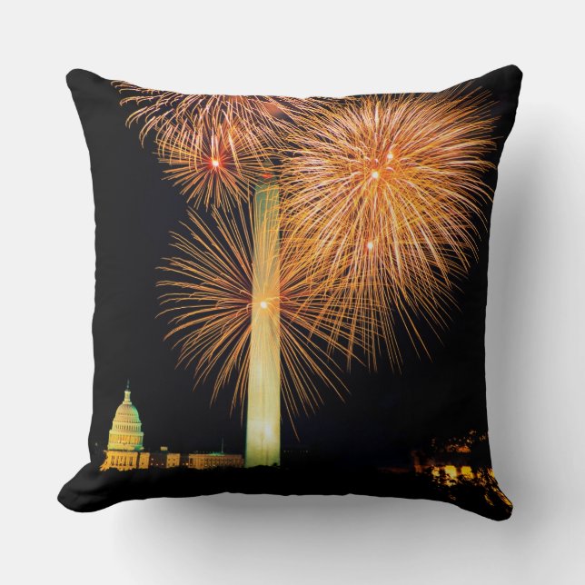 Coussin Quatrième de juillet, affichage de feu d'artifice, (Recto)