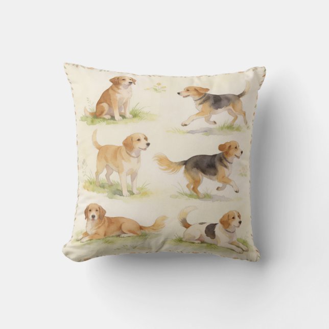 Coussin Quatuor floral de chien à l'aquarelle  (Recto)