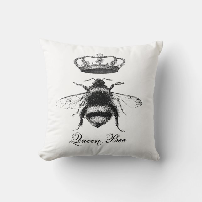 Coussin Queen Bee, noir et blanc (Recto)