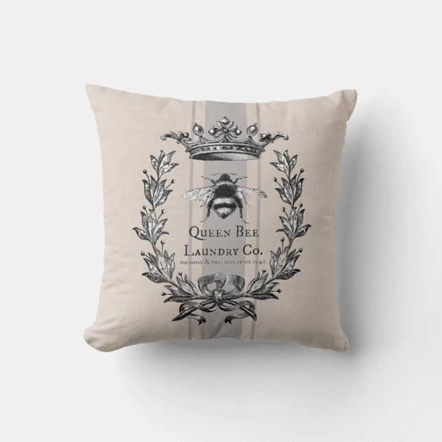 Coussin Queen Bee, sac à faux grains rayés gris (Recto)