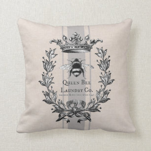 Coussin Queen Bee, sac à faux grains rayés gris