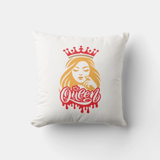 Coussin Queen Design – Elegant Royal Crown Typography for  (Recto)