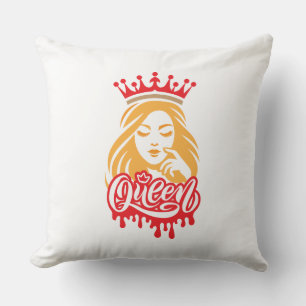 Coussin Queen Design – Typographie élégante de couronne ro