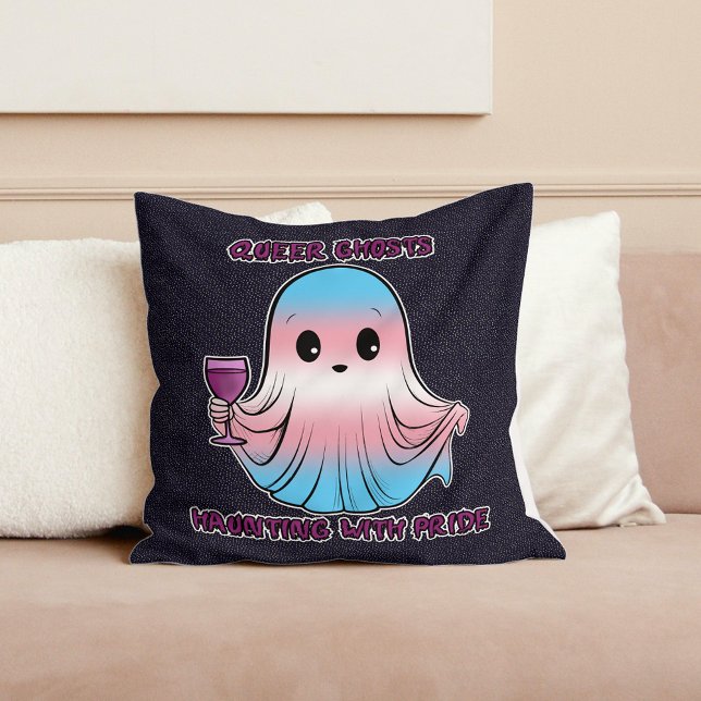 Coussin Queer Ghosts, fantôme dans les couleurs du drapeau (Créateur téléchargé)