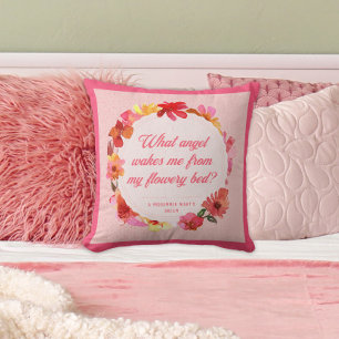 Coussin Quel ange me réveille Fleur rose Shakespeare