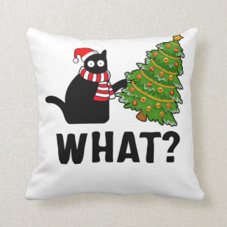 Coussin Quel sapin de Noël drôle Chat noir