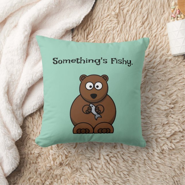 Coussin Quelque chose d’amusant Poisson Brown Ours Cartoon (Couverture)