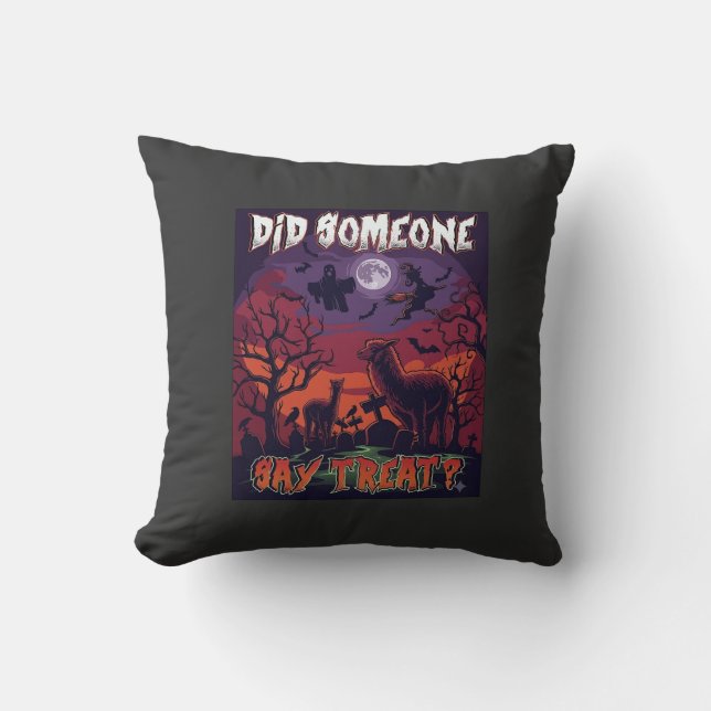 Coussin Quelqu'un a dit friandise Halloween Lama Sorcière  (Recto)