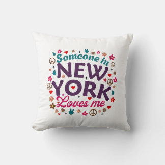 Coussin Quelqu'un à New York m'aime Design Rétro Drôle