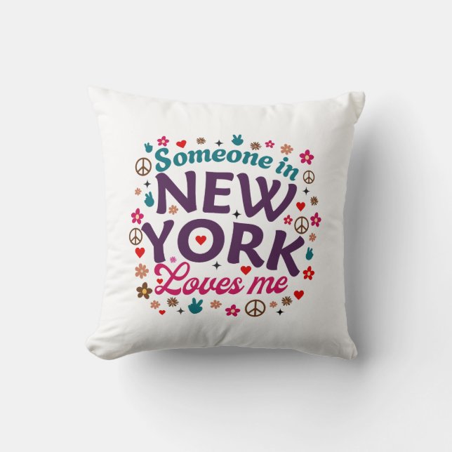 Coussin Quelqu'un à New York m'aime Design Rétro Drôle (Recto)