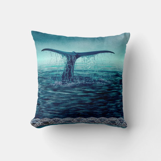 Coussin Queue de baleines au-dessus de l'océan Custom (Recto)