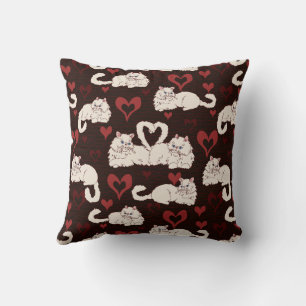 Coussin Queue de chats d'amour avec cœur et rayures noires