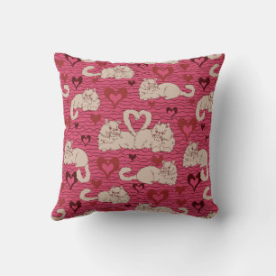 Coussin Queue de chats d'amour avec cœur et rayures rose