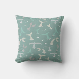 Coussin Queues de baleines Bleu Océan Gris Côtier Motif