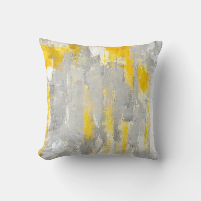 Coussin "Qui est" art abstrait gris et jaune aléatoire (Recto)