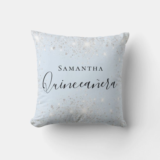 Coussin Quinceanera bébé bleu argent parties scintillant n (Recto)