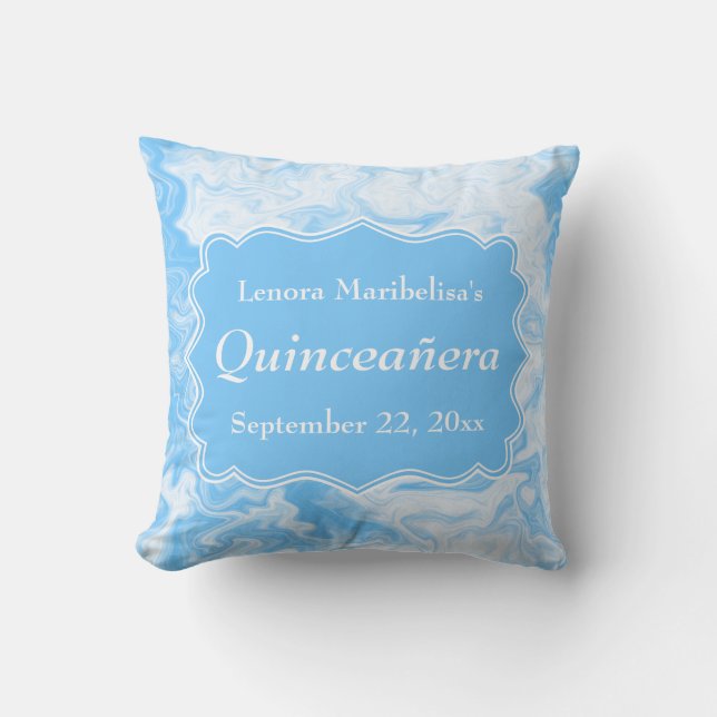 Coussin Quinceanera bleu en pastel élégant (Recto)